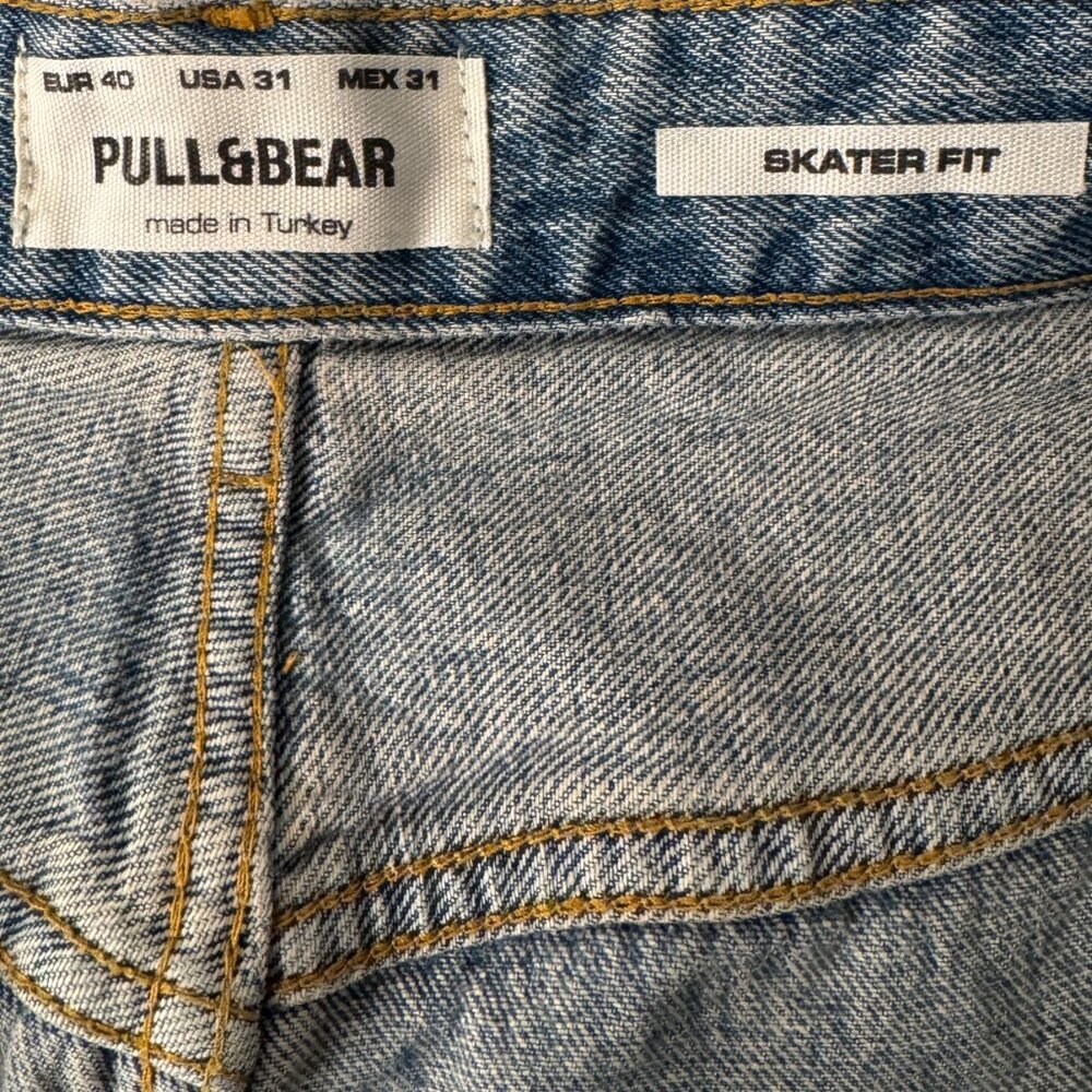 PULL&BEAR SKATER FIT MEN'S DENIM JEANS WASHED BLUE URBAN 90’s Y2K DOPE STREET 31 - Picture 8 of 10